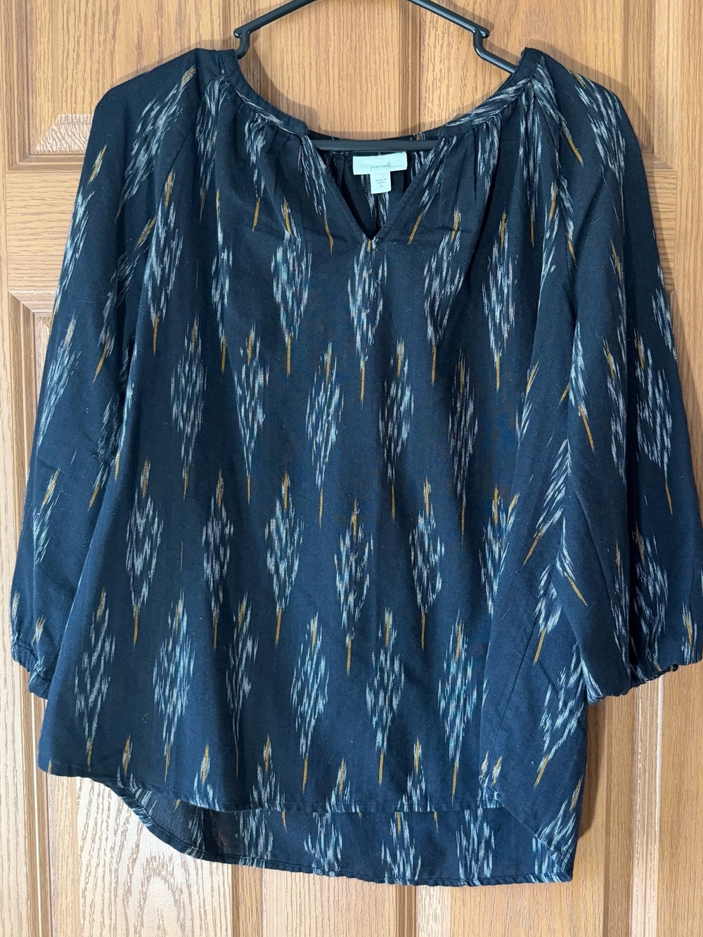 Coldwater Creek Navy Ikat Print Blouse